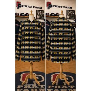 Vintage Phat Farm Denim Co Hidden Placket All Over Print Shirt XXL Y2K